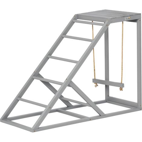 Perchoir en bois pour poule - PawHut - avec balançoire, échelle, plateforme - 96 x 40 x 71 cm - gris