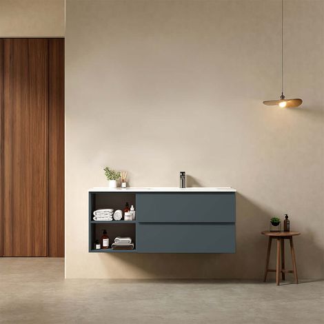 Mobile bagno sospeso 120 cm Blu Mare Lavabo a Destra in Ceramica Senza Specchio - Fiji Paint Plus (1/4)