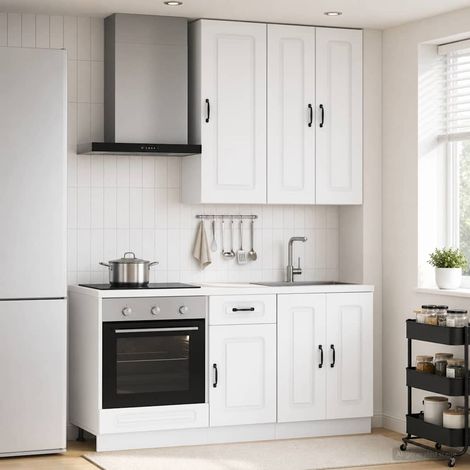 vidaXL Unité de cuisine KALMAR 5 pcs Blanc Bois d'ingénierie (1/5)