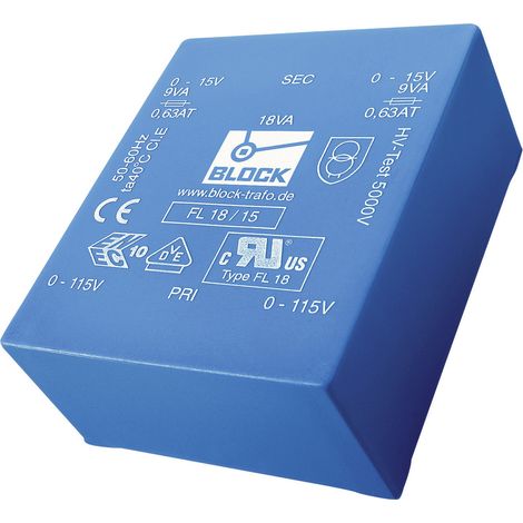 BLOCK FL 6/15 Printtransformator 2 x 115 V 2 x 15 V/AC 6 VA 200 mA