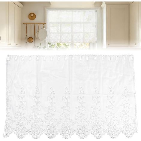 Cortina de café blanca de encaje bordado, voile corto de 150 x 90 cm. (1/5)