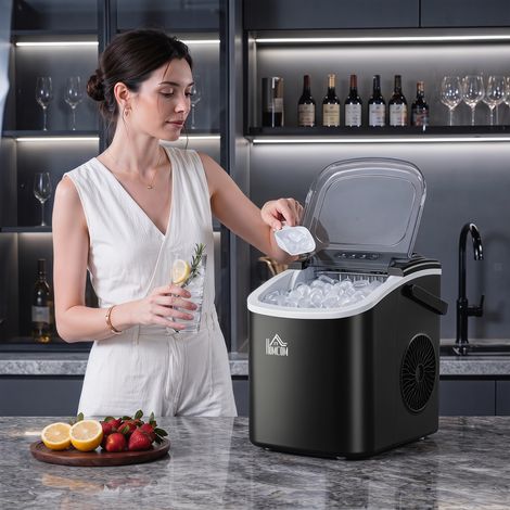 Máquina para Hacer Hielo 12 Kg en 24 Horas 9 Cubitos en 6-12 Minutos Depósito de Agua 1,3 L 22,2x29,4x29 cm Negro (1/5)