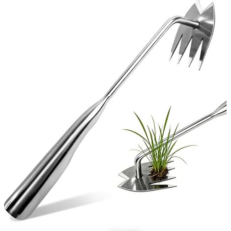 Handunkrautstecher aus Edelstahl mit 4 Zinken, tragbares Unkrautbekämpfungsgerät, für unbebaute Flächen, Gemüsegärten, zum Jäten und Pflanzen.