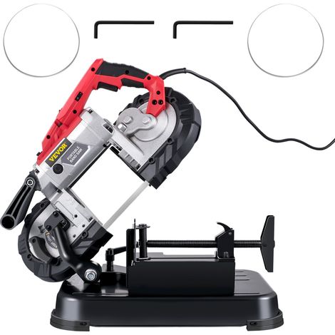 Scie à Ruban Portable à Coupe Profonde 12,7 cm, Scie à Ruban sans Fil Électrique 1100 W 42-144 m/min Coupe 45°-90° avec Lampe LED Base en Alliage Amovible pour Couper Métaux PVC Bois Plastiques (1/5)