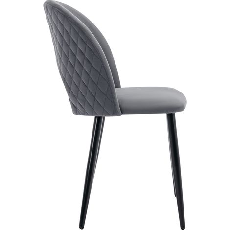 Set de 2 sillas de comedor tapizadas en terciopelo gris con respaldo y patas de metal (1/5)