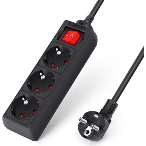 Multiprise 3 Prises avec Interrupteur Parasurtenseur Parafoudre câble 3 m Noir 3680w (1/4)