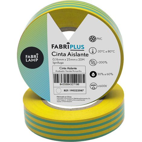 Ampio rotolo di nastro isolante verde/giallo 25mmx20m in pvc per elettricisti, flessibile, di lunga durata