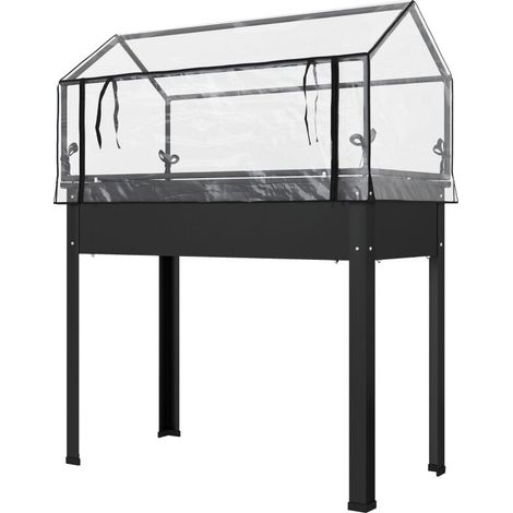 Jardinière surélevée avec toit de serre, bac à plantes surélevé avec trous de drainage, 100 x 48 x 124 cm, noire (1/5)