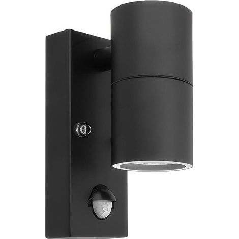 Lámpara LED exterior de acero inoxidable con sensor de movimiento PIR ajustable e interruptor crepuscular, IP54 impermeable arriba/abajo 230V lámpara exterior incluye 1 bombilla GU10 3000K blanco cáli