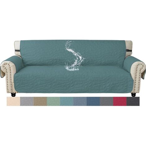 1 Housse de canapé d'angle,Imperméable,Antidérapante,Lavable,Polyester,4 places,Bleu Clair (1/5)