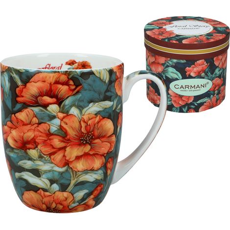Taza de porcelana Camio de Carmani, 380 ml - flores, diseño 1 (1/5)