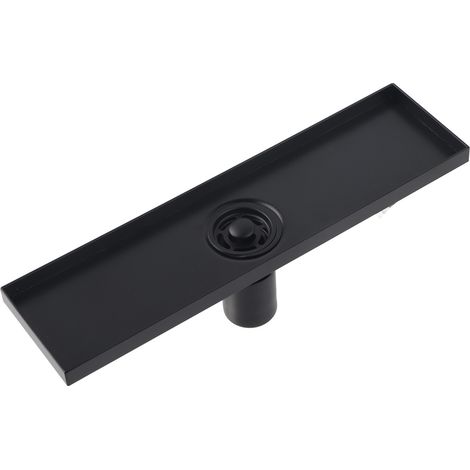 Drain de sol noir mat avec couvercle de grille amovible Accessoire de système de drainage de douche de forme carrée rectangulaire en carrelage 11.8x3.1x3.8in (1/5)