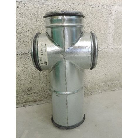 Unelvent – Collecteur d'étage acier galvanisé classe C – 2 piquages à 180° – Diamètre 125 mm pour systèmes de plomberie – Installation facile