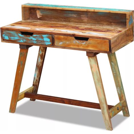 Bureau 2 tiroirs bois massif recyclé Lau (1/5)