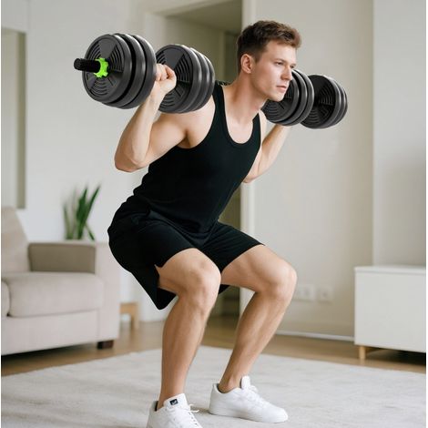 Haltères réglables 20 kg 140x20x20 cm en plastique vert, gain de place pour home gym FLORAGRACE (1/5)