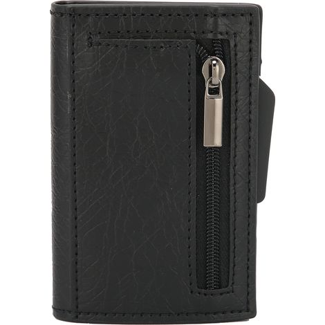 Portefeuille vintage noir écorce, étui à cartes de crédit anti-vol automatique, porte-cartes professionnel pour homme. (1/5)