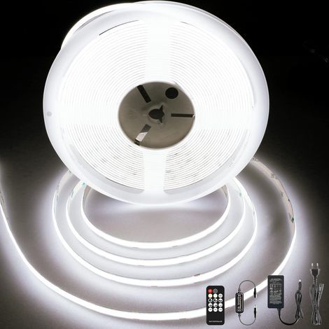 Cool White LED Strip 10m, 384 LEDs/m, 24V Dimmable LED Strip with Remote Control and Power Supply, CRI92, 8mm Width, COB LED Strip for Bedroom Decoration, 6000K (1/5)