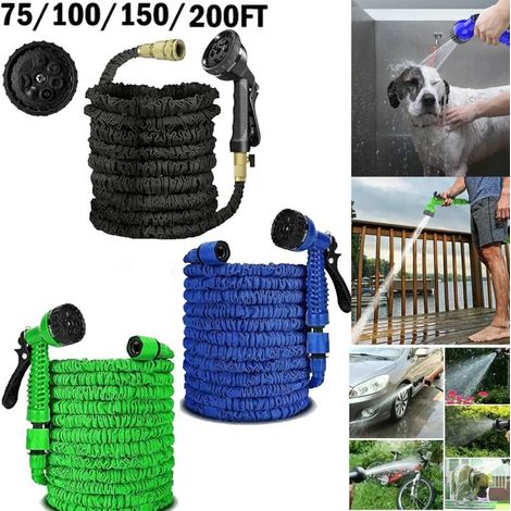 Tuyau d'arrosage extensible (noir, 60 m) avec 7 modes de jet, tuyau magique extensible, pour l'arrosage du jardin.
