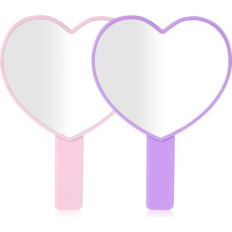 Mini miroir cosmétique avec poignée, miroir de maquillage en forme de cœur, miroir de maquillage de voyage, miroir cosmétique à main avec poignée