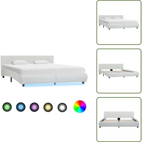Cama con estructura de acero - vidaXL Estructura de cama con LED sin colchón blanco 180x200 cm - Cama con listones de madera
