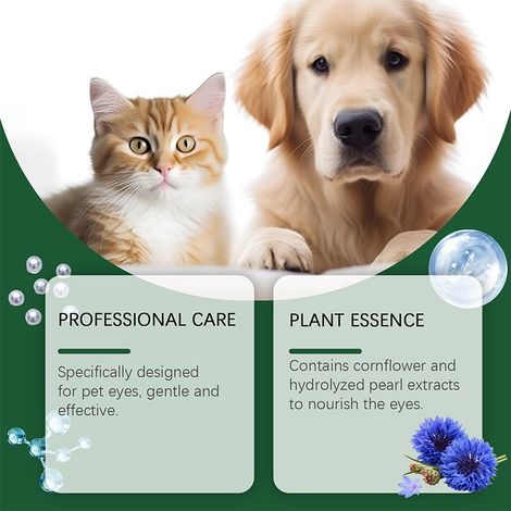 Gouttes oculaires pour animaux, produits nettoyants doux pour les yeux des chats et des chiens, éliminent la saleté et les impuretés autour des yeux. (1/4)