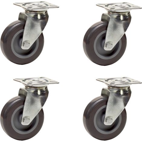 Lot de 4 roulettes pivotantes Caoutchouc Thermoplastique GRIS 75 mm - 180 Kg