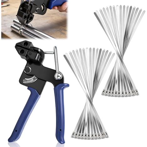Kit de Collier de Serrage Inox, Contient 200 Pièces 4,6x300mm Métal Serre-Câbles en Acier Inoxydable, Pistolet pour Serre-Câbles en Métal pour Verrouiller et Coupe, Industrie et Agriculture (1/5)