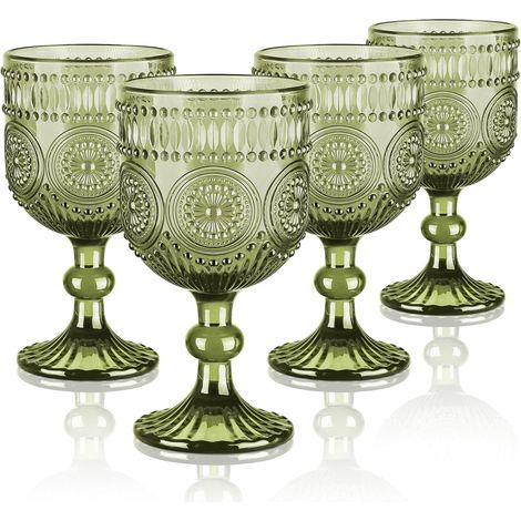 Lot de 4 Verres à Vin Vintage en Relief 350 ml