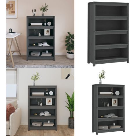 Bibliothèque Gris 80x35x126 cm Bois de pin massif - Bibliothèque - Meuble Rangement - Étagère - Armoire À Livres - Bibliothèque Bois - Home & Living