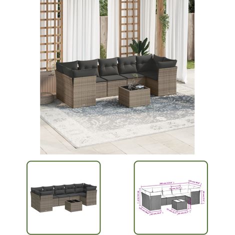 The Living Store 8-tlg. Garten-Sofagarnitur mit Kissen Grau Poly Rattan - Gartenmöbel - Esszimmergarnituren - Outdoor Möbel - Rattan Sofa - Lounge Set