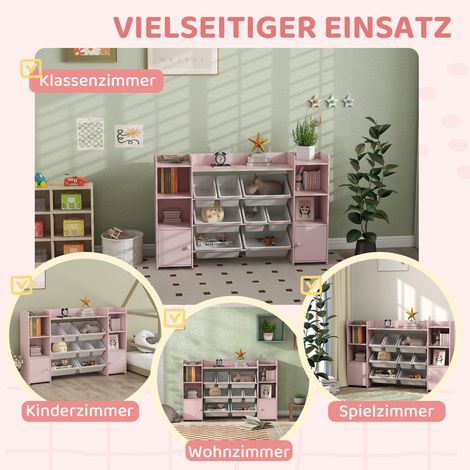Étagère enfant pour jouets et livres, avec 8 bacs de rangement amovibles, rose (1/4)