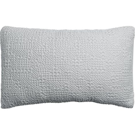 Coussin Décoratif Rectangulaire en Coton Stonewashed Nid d'Abeille, Coloris Perle, 40 x 65 cm - PANGIVO (1/4)