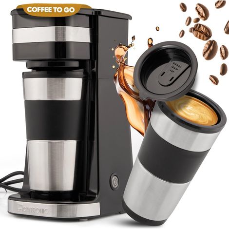 Cafetière à café avec tasse en acier inoxydable de 0,4 l 2 Go Idéal pour la voiture, le bureau et les déplacements Machine à café à filtre simple Noir (1/5)