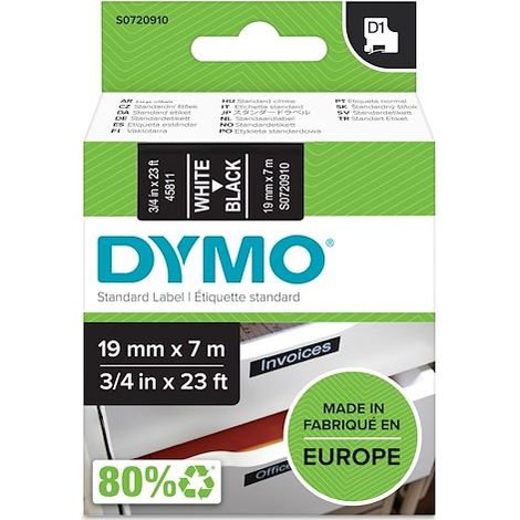 DYMO D1 45811 Couleur de ruban: noir Couleur de police:blanc 19 mm 7 m