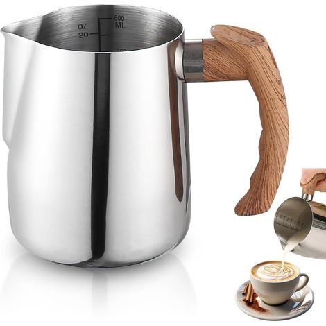 Mousseur à lait - Avec poignée - Tasse à expresso en acier inoxydable - Mousseur à lait en acier inoxydable - Pichet à cappuccino - Pichet verseur - Tasse à expresso (600 ml) (1/5)