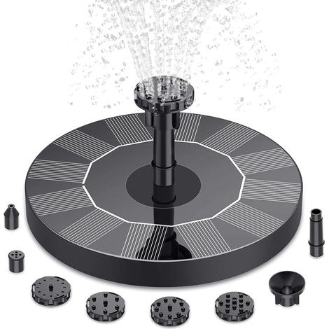 Floating solar fountain for pond or bird bath – 6-nozzle pump, cordless, 100% solar powered, easy to install (1/5)