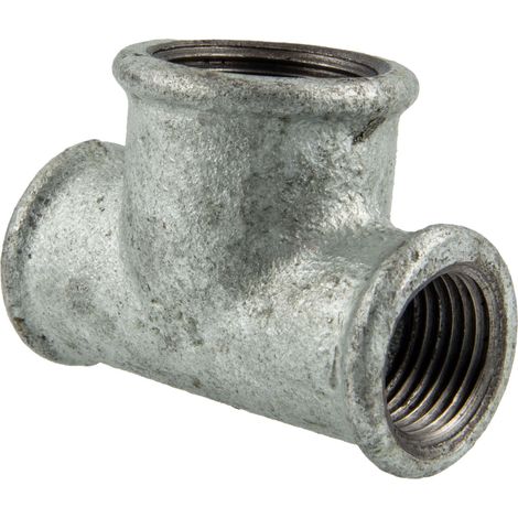 Temperguss-Gewindefitting verzinkt T-Stück reduziert, allseitig IG 1/2 x 3/4 x 1/2 Zoll, Typ 130, DVGW (1/5)