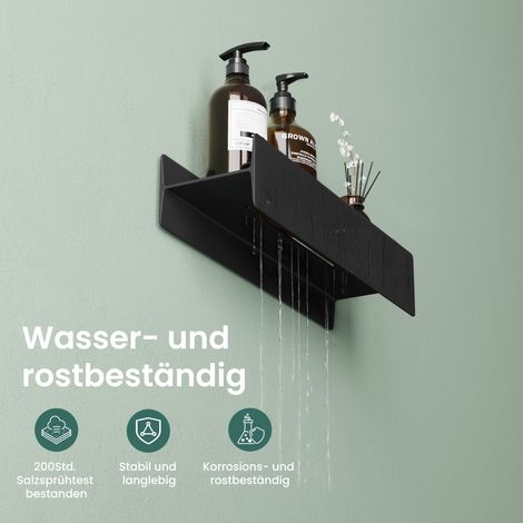 Mai & Mai Duschablage zum Bohren oder Kleben Duschregal Badablage 40cm Badezimmerablage zur Wandmontage Badezimmer Organizer Matt schwarz Reglo-03