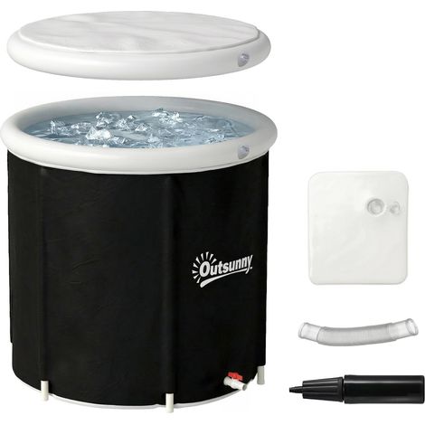 Baignoire à Glace Pliable Gonflable 280 L avec Couvercle et Pompe pour Entraînement à l'Eau Froide, 78x78x71 cm, Noir (1/5)
