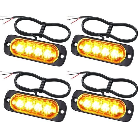 Feu de pénétration stroboscope orange 4 LED 12/24 V – IP65 ECE – 16 W – Pour camionnettes, chariots élévateurs, rétrocaveuses