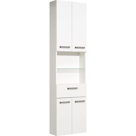 Badezimmer Hochschrank WARSCHAU-66 in weiß glänzend - B/H/T: 50/195,5/20cm (1/4)