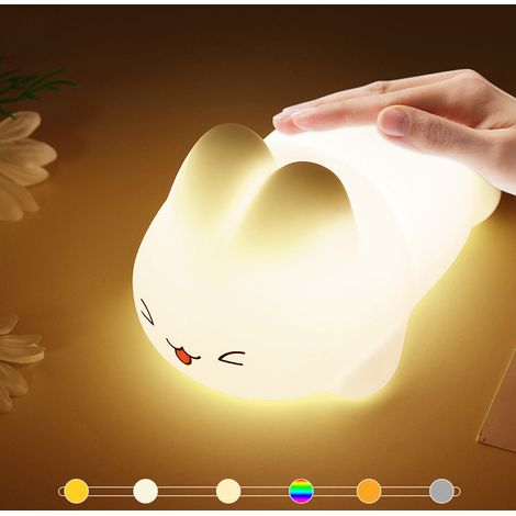 Veilleuses LED en forme de lapin mignon, lampes décoratives 3 couleurs avec commande tactile, veilleuse pour enfants Rechargeable de chambre d'enfant (1/4)