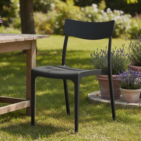 Dmora - Sedia da esterno Lupia, Seggiola da giardino, Seduta outdoor multiuso, Panchina da giardino, Made in Italy, 54x46 h80 cm, Antracite (1/3)