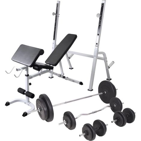 Banc de musculation complet d'entraînement avec support de poids jeu d'haltères 90 kg (1/5)
