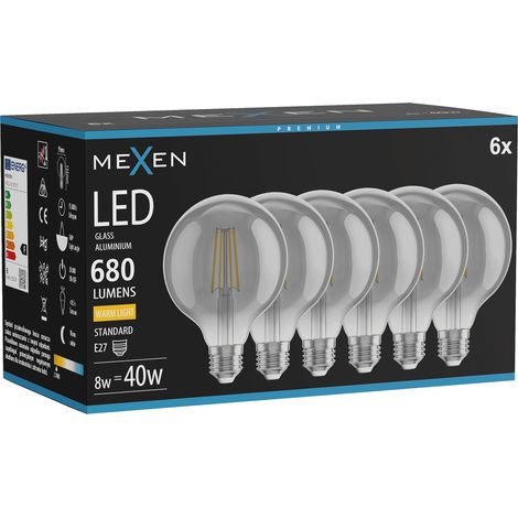 Mexen Vintis 6x Ampoule filament LED E27, G95, 8W, Chaude - 2700K, 680 lm, fumée - L157-E27-0827-70x06 (1/5)