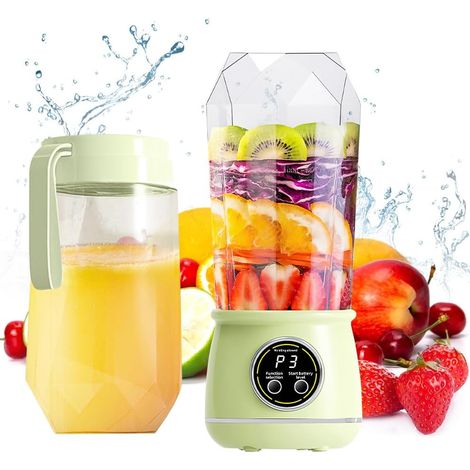 Blender portable - Petit blender de 590 ml pour smoothies - Extracteur de jus individuel avec 10 lames tranchantes - Mini shaker avec couvercle de voyage supplémentaire - Idéal pour les voyages, le bu (1/4)