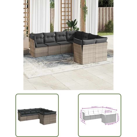 The Living Store 8-tlg. Garten-Sofagarnitur mit Kissen Grau Poly Rattan - Gartensofas - Outdoor Möbel - Lounge Set - Gartenlounge - Rattan Sofa (1/3)