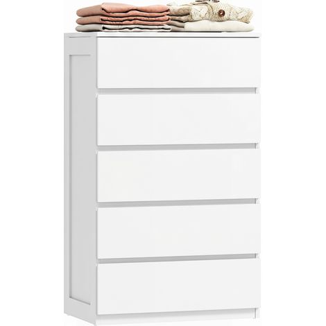 Commode 5 tiroirs meuble de rangement sans poignées design minimaliste 60 x 39 x 100 cm blanc (1/4)
