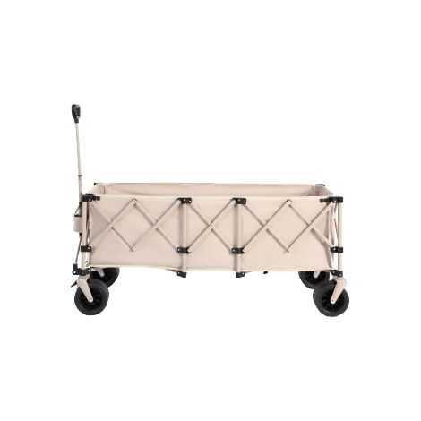 Foldable Extended Wagon with 220lbs Weight Capacity, Heavy Duty 300L Folding Utility Garden Cart with Big All-Terrain Beach Wheels & Drink Holders. Beige