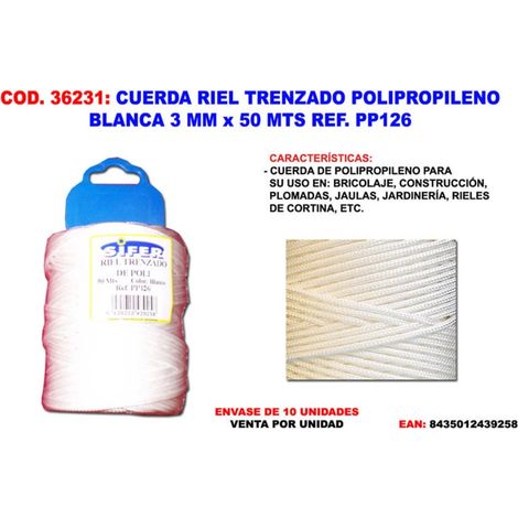 Weißes geflochtenes Polypropylen-Schienenseil 3 mm x 50 m